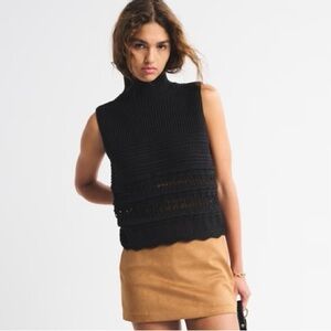 Abercrombie & Fitch Black Ruffle Mockneck Sweater Shell Top